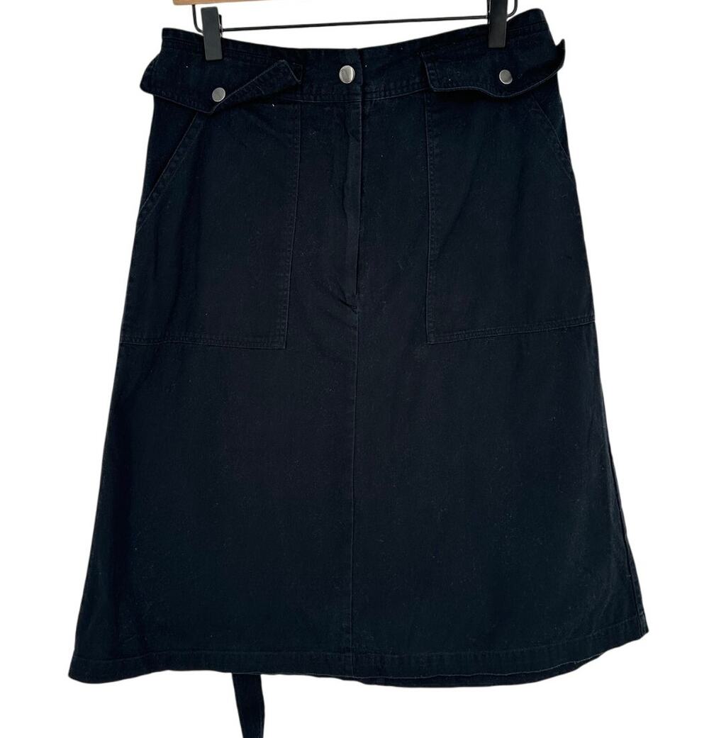 Banana Republic Skirt 12 Black A Line Knee Length Belted Pockets‎ Cotton Casual